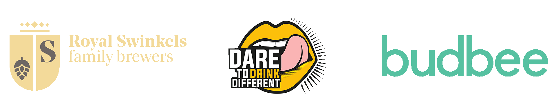 Swinkels, Dare to Drink Different en Budbee logo Swinkels, Dare to Drink Different en Budbee logo